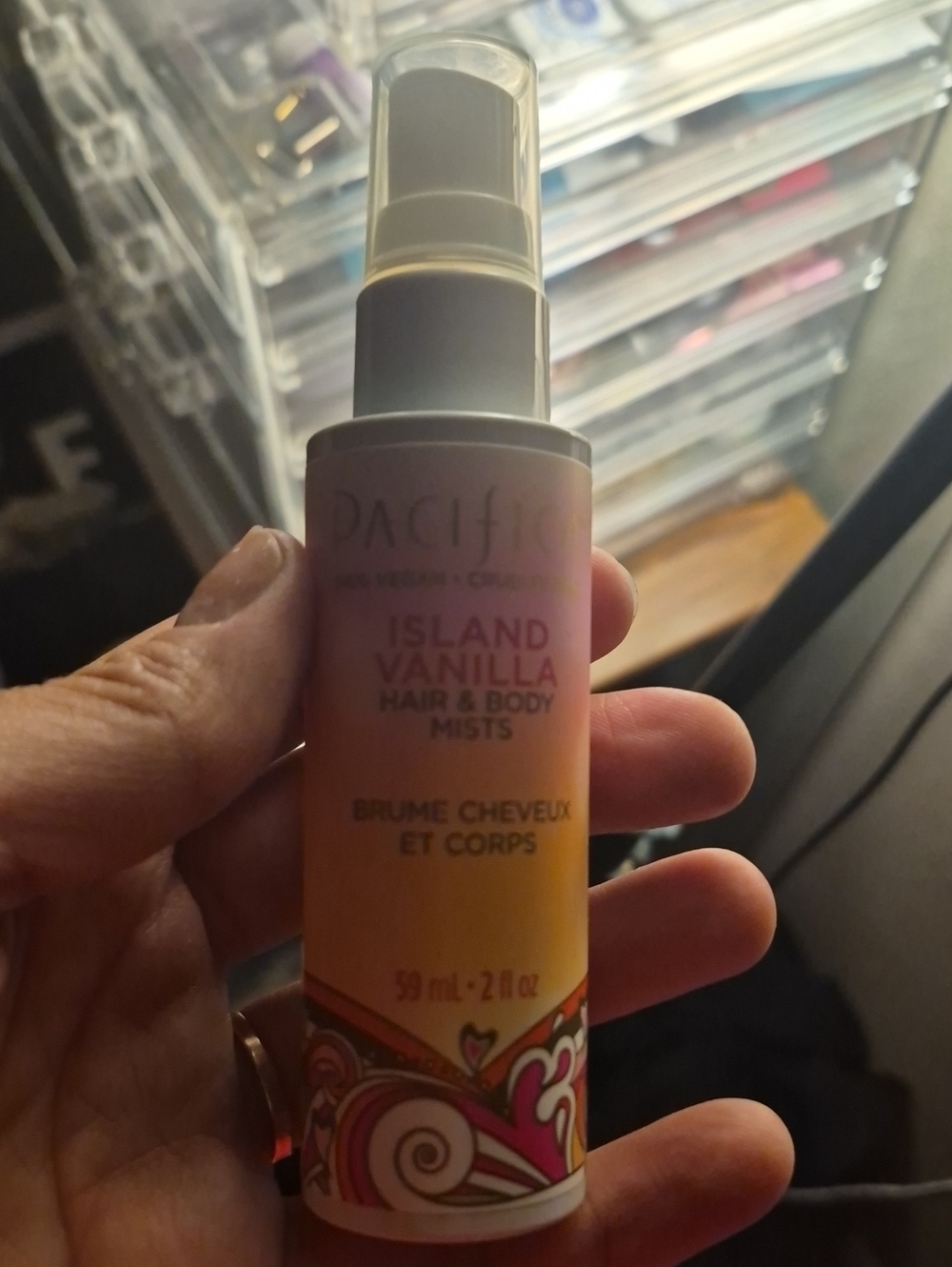 Pacifica Island Vanilla Hair & Body Mist Pink and Orange Bottle
